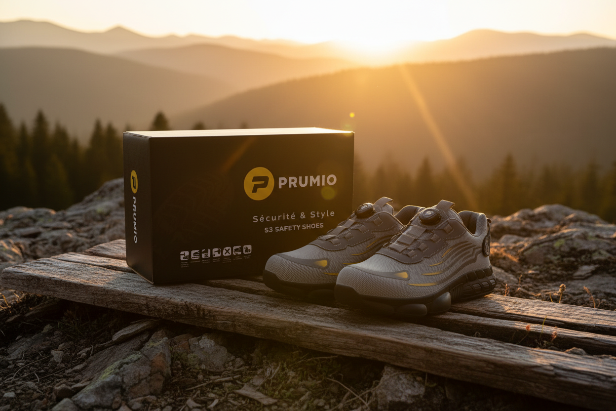 Image sunset avec boîte Prumio et chaussures S3