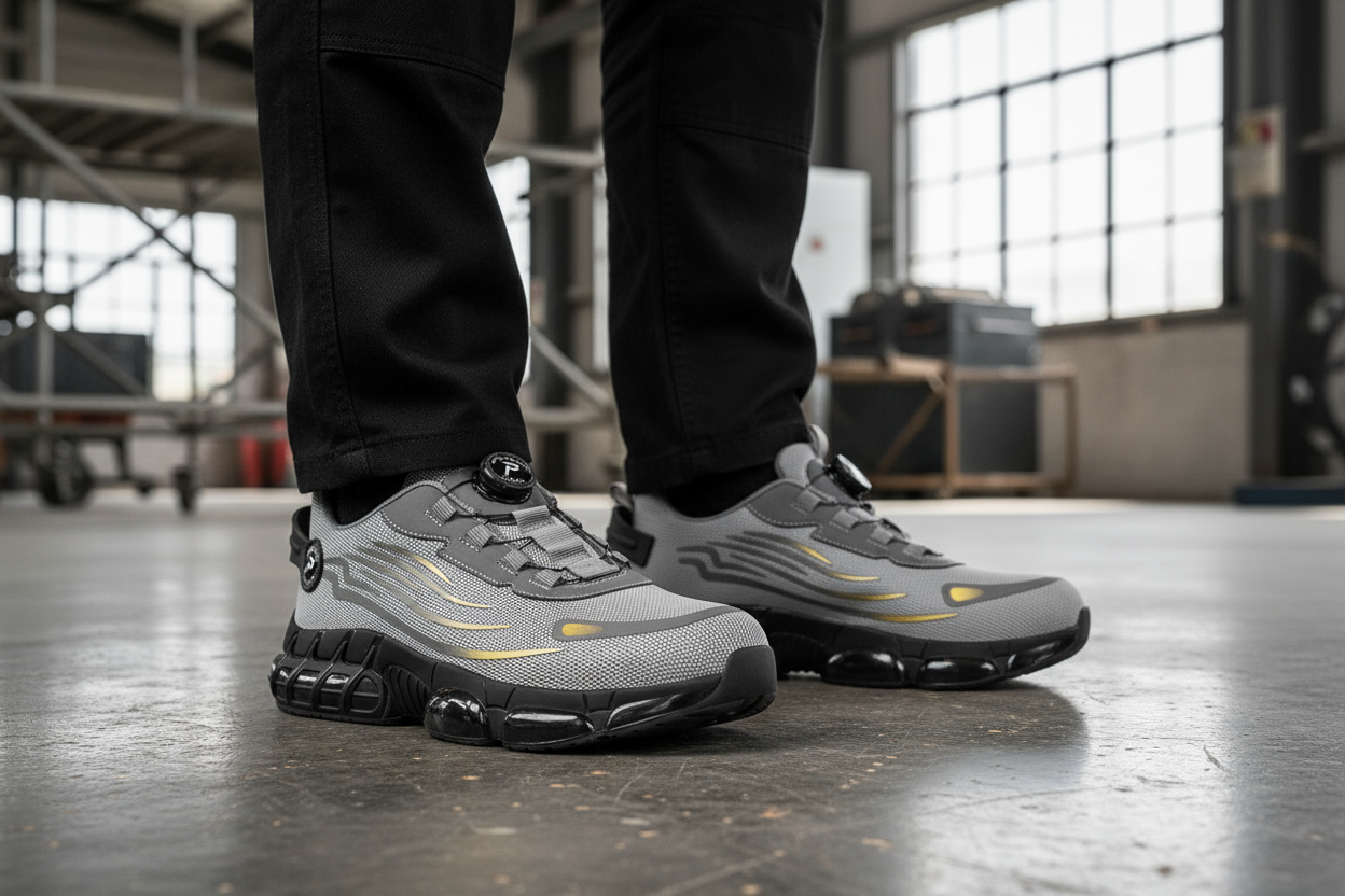 Prumio Gray Gold Safety Shoes - Ground Level